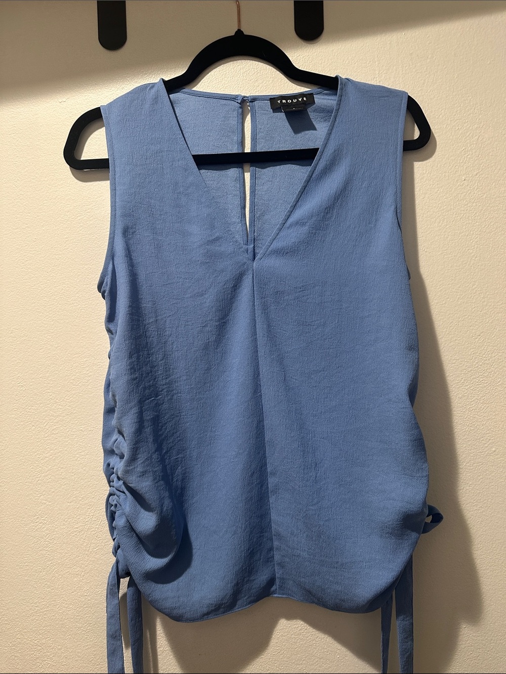 Trouve Dusty Blue Sleeveless V-Neck Tank with Side Ties